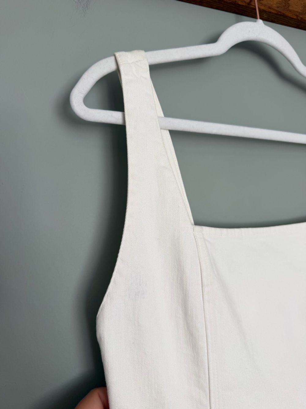 Alice + Olivia Jeans "Maryann" White Sugar Denim Square Neck Mini Dress *Altered - Picture 4 of 17